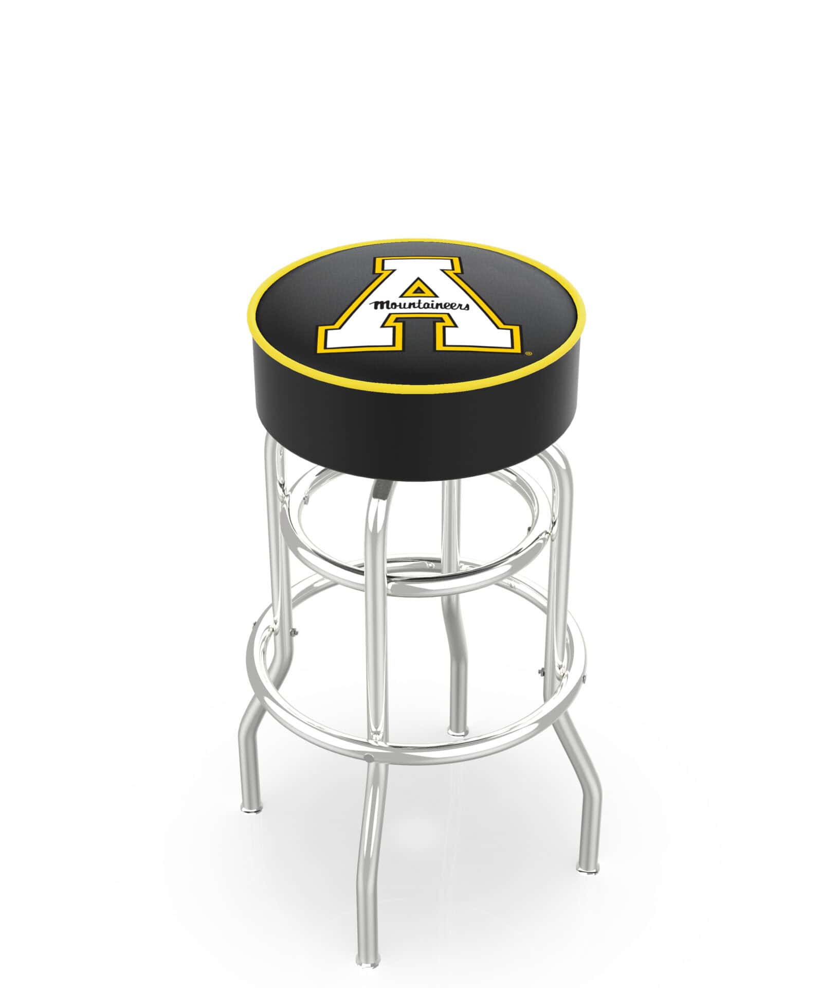 Appalachian State University 30-Inch Swivel Backless Bar Stool w/ Chrome Finish, Double-Ring Base, Cushion Seat 1 Appalachian State University 30-Inch Swivel Backless Bar Stool w/ Chrome Finish, Double-Ring Base, Cushion Seat