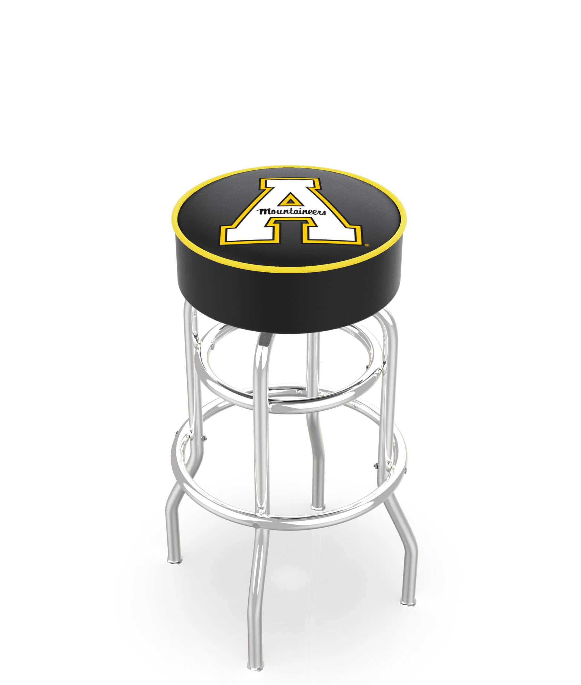 Appalachian State University 30-Inch Swivel Backless Bar Stool w/ Chrome Finish, Double-Ring Base, Cushion Seat 3 Appalachian State University 30-Inch Swivel Backless Bar Stool w/ Chrome Finish, Double-Ring Base, Cushion Seat
