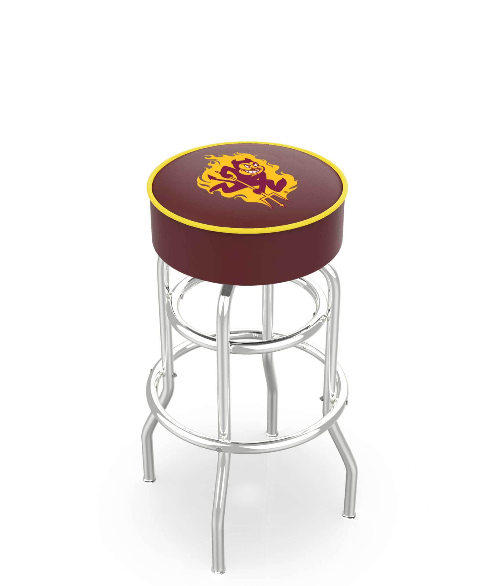 Arizona State University 25-Inch Swivel Backless Counter Stool w/ Chrome Finish, Double-Ring Base, Cushion Seat (Sparky Logo) 1 Arizona State University 25-Inch Swivel Backless Counter Stool w/ Chrome Finish, Double-Ring Base, Cushion Seat (Sparky Logo)