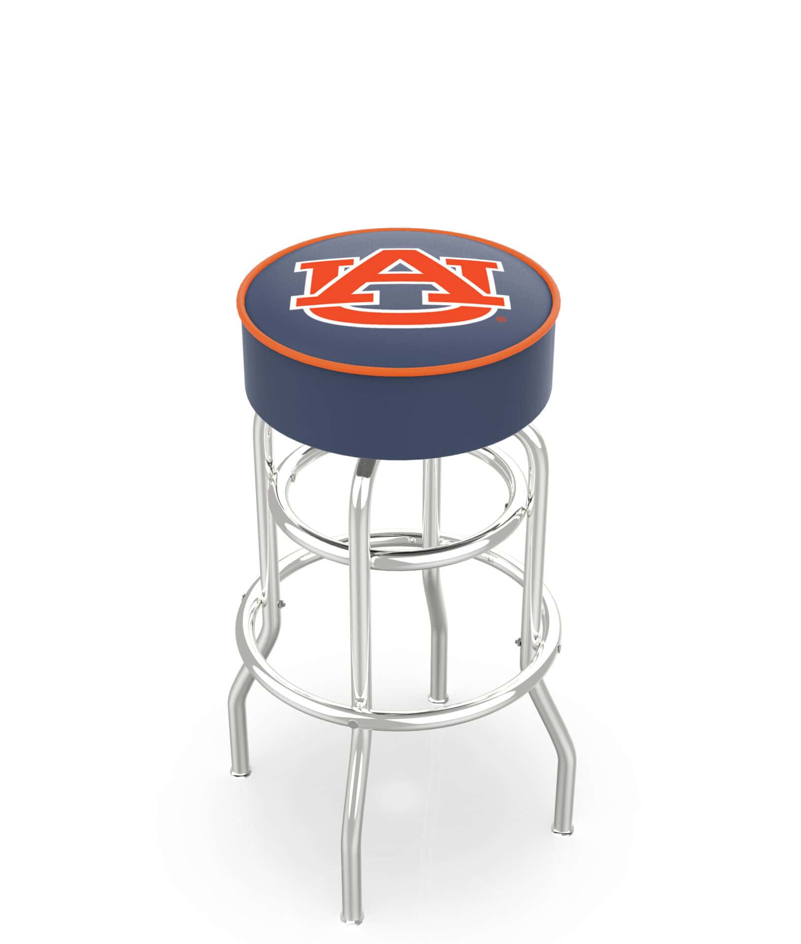 Auburn University 25-Inch Swivel Backless Counter Stool w/ Chrome Finish, Double-Ring Base, Cushion Seat 1 Auburn University 25-Inch Swivel Backless Counter Stool w/ Chrome Finish, Double-Ring Base, Cushion Seat