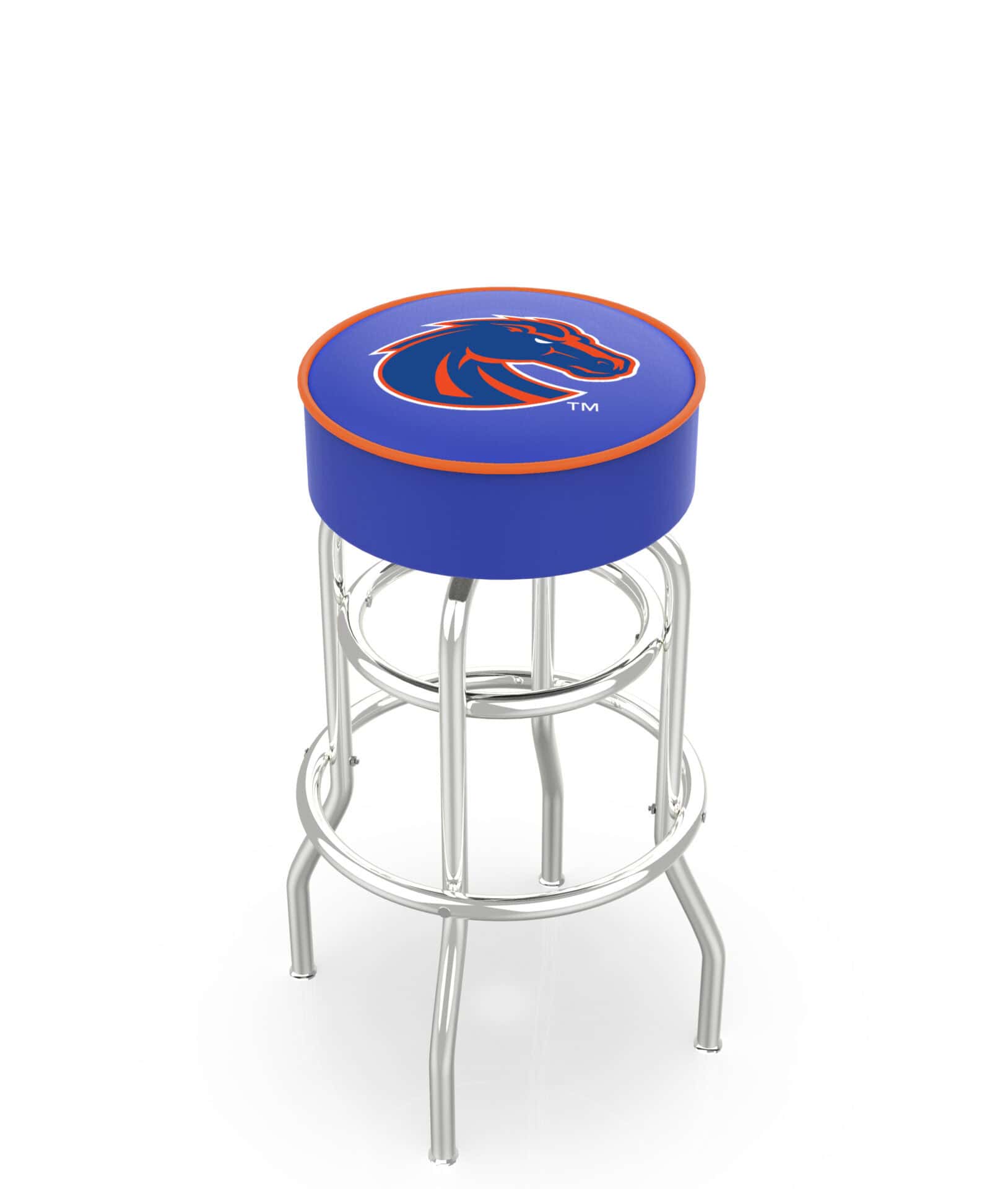 Boise State University 25-Inch Swivel Backless Counter Stool w/ Chrome Finish, Double-Ring Base, Cushion Seat 1 Boise State University 25-Inch Swivel Backless Counter Stool w/ Chrome Finish, Double-Ring Base, Cushion Seat