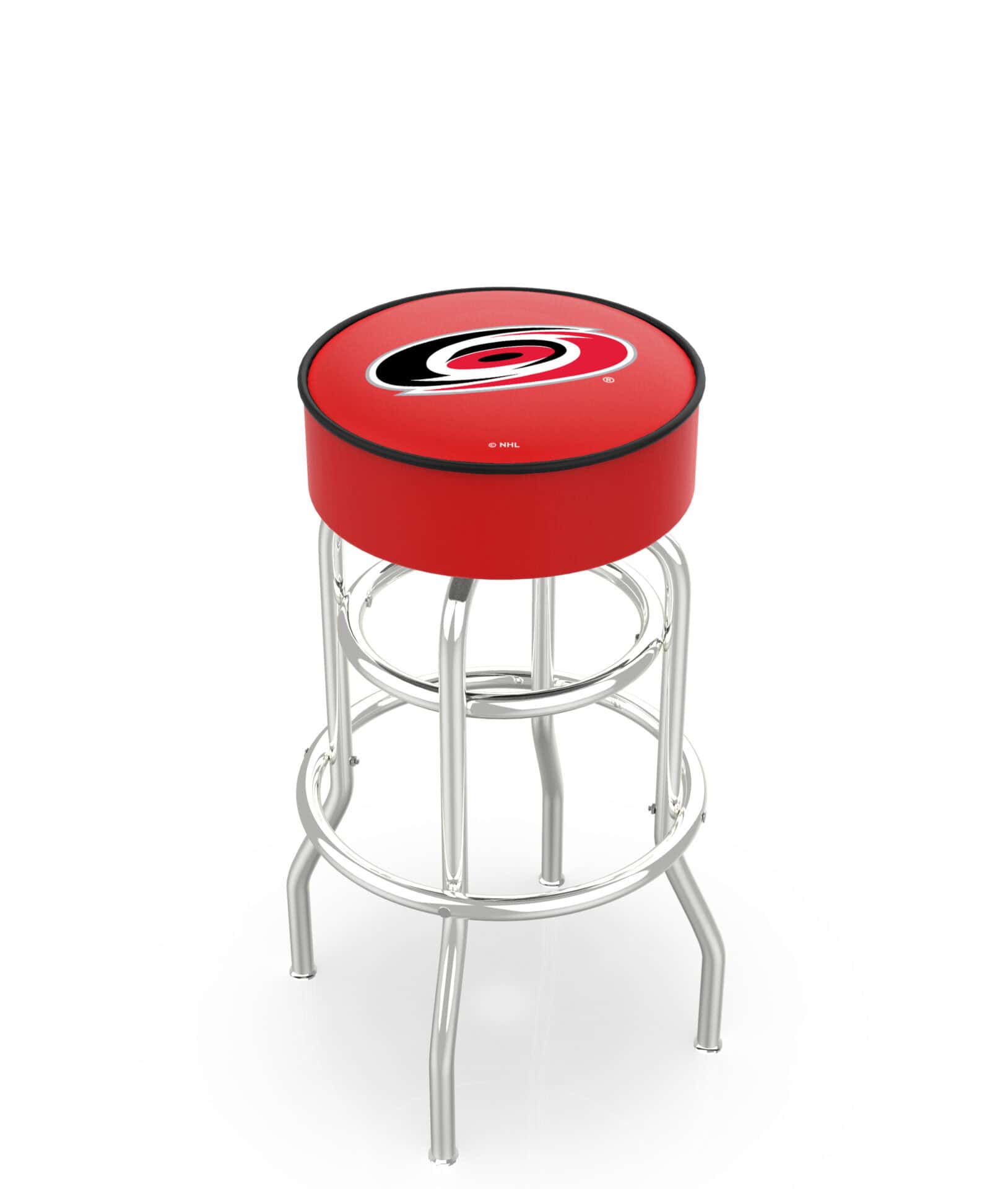Carolina Hurricanes 30-Inch Swivel Backless Bar Stool w/ Chrome Finish, Double-Ring Base, Cushion Seat 1 Carolina Hurricanes 30-Inch Swivel Backless Bar Stool w/ Chrome Finish, Double-Ring Base, Cushion Seat