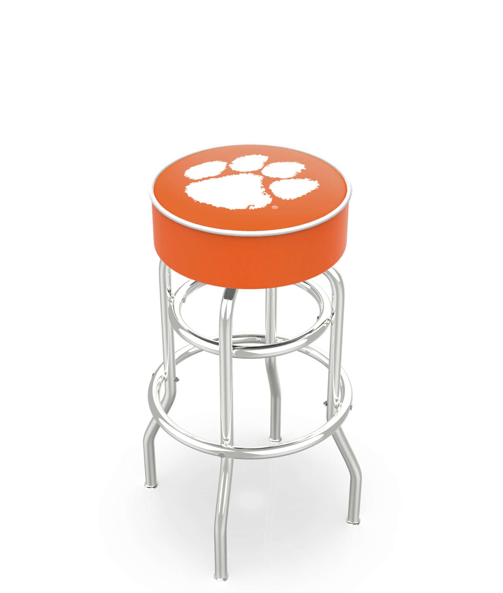 Clemson University 30-Inch Swivel Backless Bar Stool w/ Chrome Finish, Double-Ring Base, Cushion Seat 1 Clemson University 30-Inch Swivel Backless Bar Stool w/ Chrome Finish, Double-Ring Base, Cushion Seat