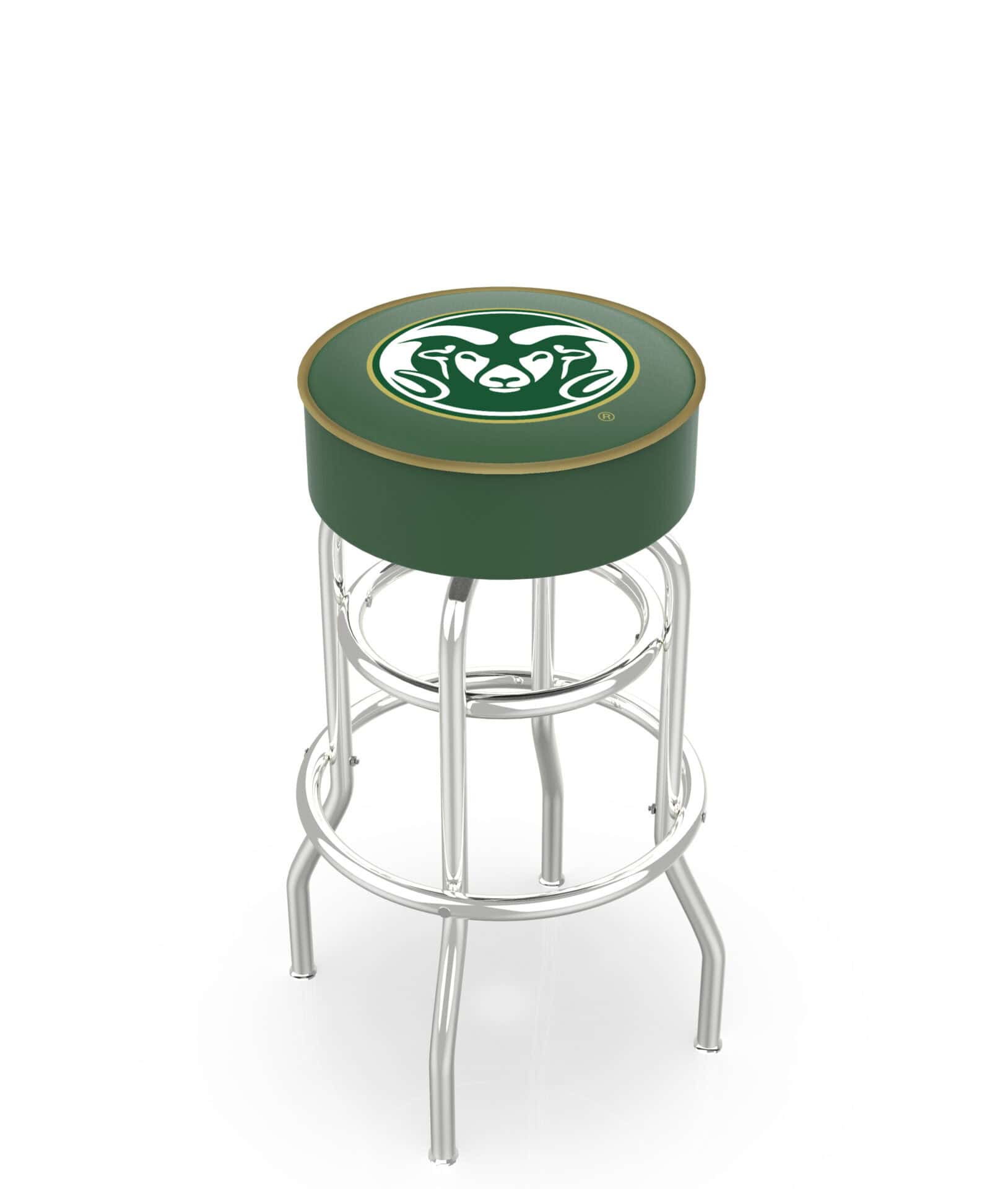 Colorado State University 25-Inch Swivel Backless Counter Stool w/ Chrome Finish, Double-Ring Base, Cushion Seat 1 Colorado State University 25-Inch Swivel Backless Counter Stool w/ Chrome Finish, Double-Ring Base, Cushion Seat
