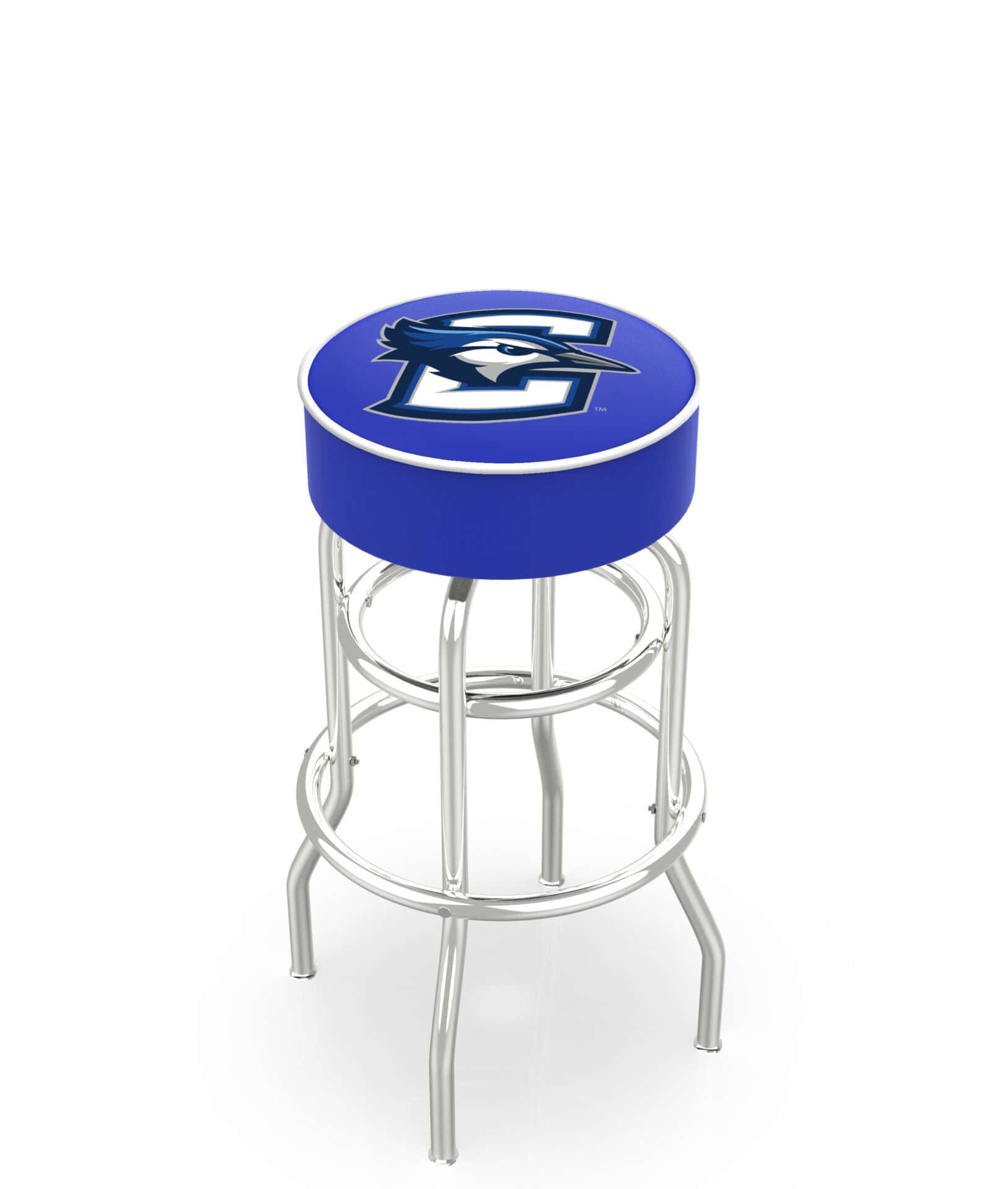 Creighton University 25-Inch Swivel Backless Counter Stool w/ Chrome Finish, Double-Ring Base, Cushion Seat 1 Creighton University 25-Inch Swivel Backless Counter Stool w/ Chrome Finish, Double-Ring Base, Cushion Seat