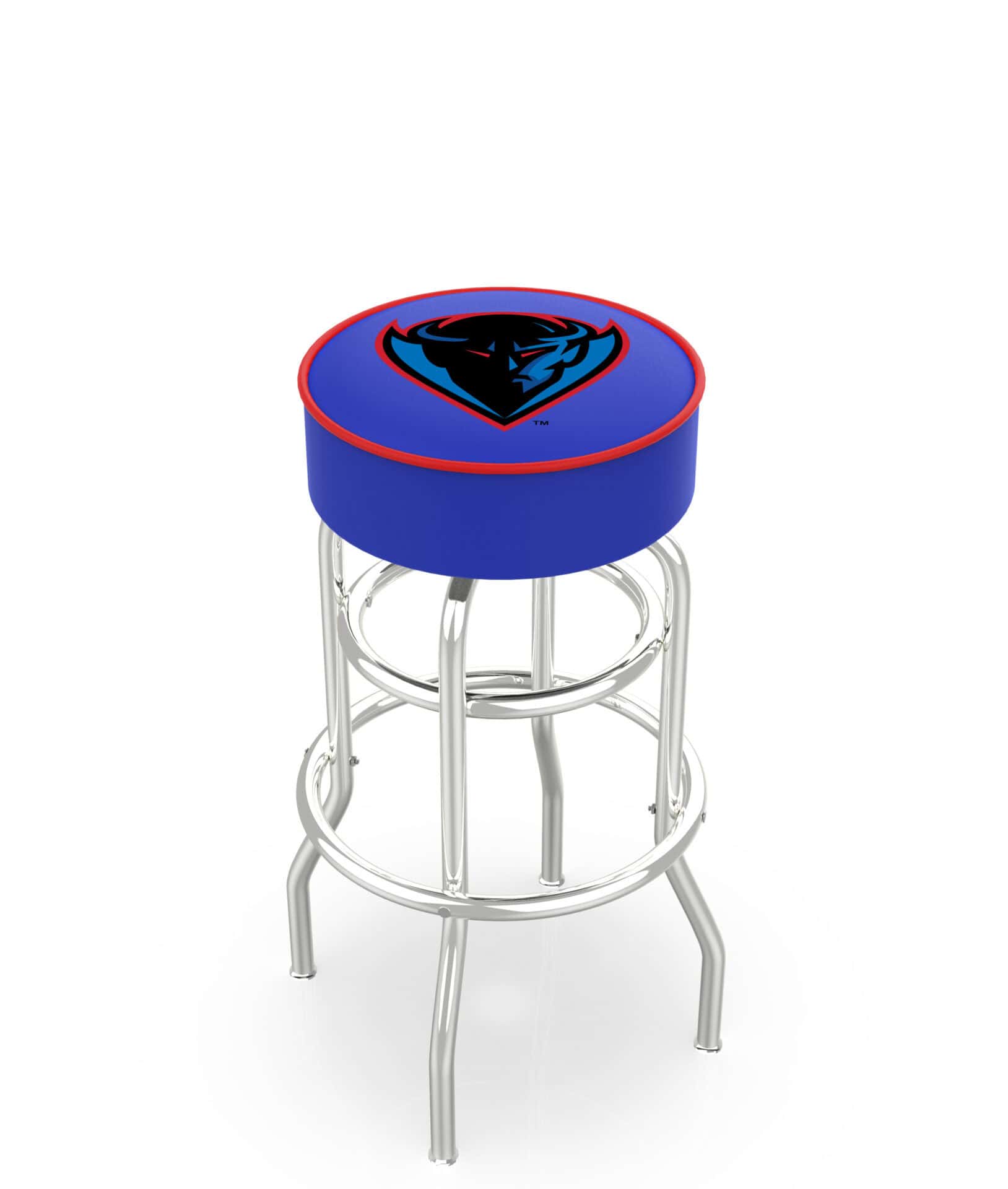DePaul University 25-Inch Swivel Backless Counter Stool w/ Chrome Finish, Double-Ring Base, Cushion Seat 1 DePaul University 25-Inch Swivel Backless Counter Stool w/ Chrome Finish, Double-Ring Base, Cushion Seat
