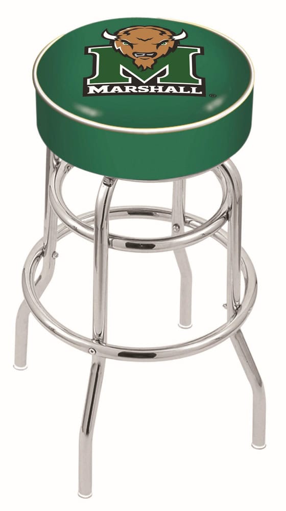 Marshall University 25-Inch Swivel Backless Counter Stool w/ Chrome Finish, Double-Ring Base, Cushion Seat 1 Marshall University 25-Inch Swivel Backless Counter Stool w/ Chrome Finish, Double-Ring Base, Cushion Seat