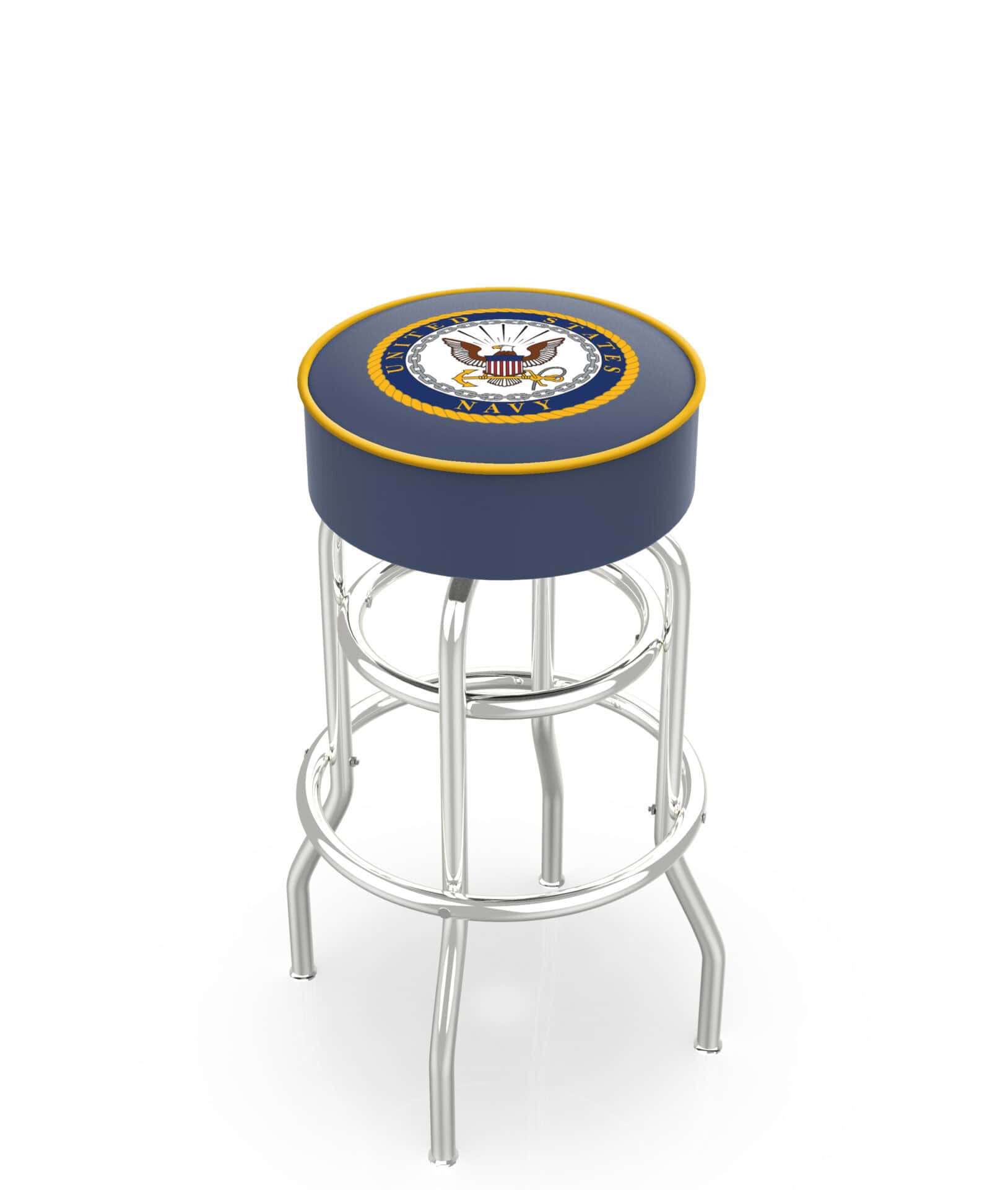 United States Navy 30-Inch Swivel Backless Bar Stool w/ Chrome Finish, Double-Ring Base, Cushion Seat 1 United States Navy 30-Inch Swivel Backless Bar Stool w/ Chrome Finish, Double-Ring Base, Cushion Seat