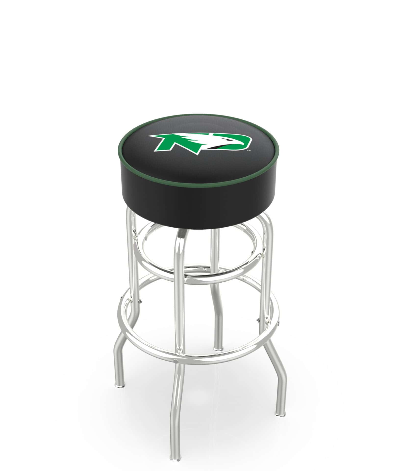 University of North Dakota 30-Inch Swivel Backless Bar Stool w/ Chrome Finish, Double-Ring Base, Cushion Seat 1 University of North Dakota 30-Inch Swivel Backless Bar Stool w/ Chrome Finish, Double-Ring Base, Cushion Seat
