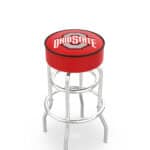 Ohio State University 25-Inch Swivel Backless Counter Stool w/ Chrome Finish, Double-Ring Base, Cushion Seat