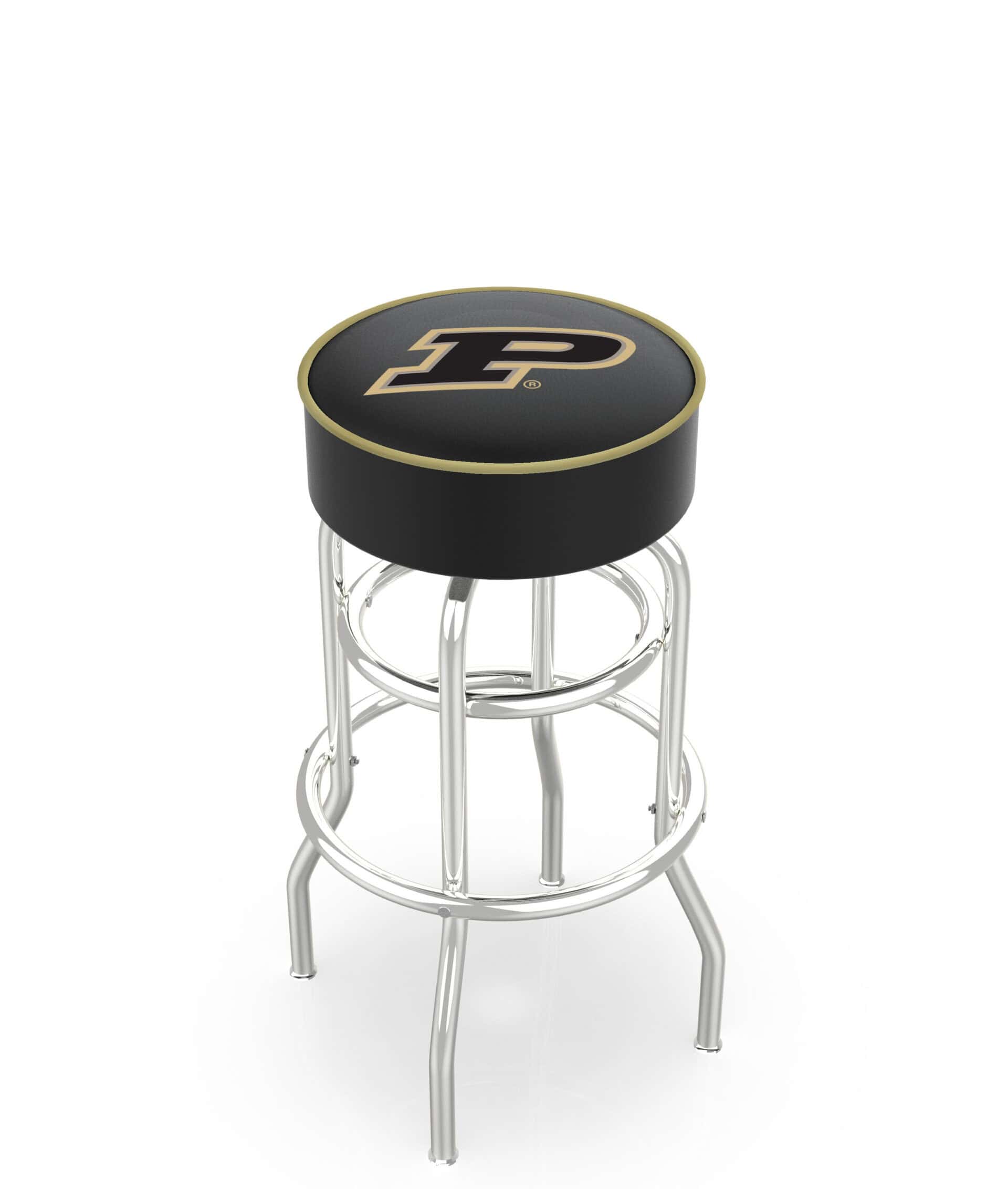 Purdue University 30-Inch Swivel Backless Bar Stool w/ Chrome Finish, Double-Ring Base, Cushion Seat