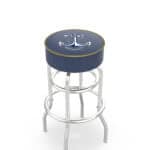 US Naval Academy 25-Inch Swivel Backless Counter Stool w/ Chrome Finish, Double-Ring Base, Cushion Seat