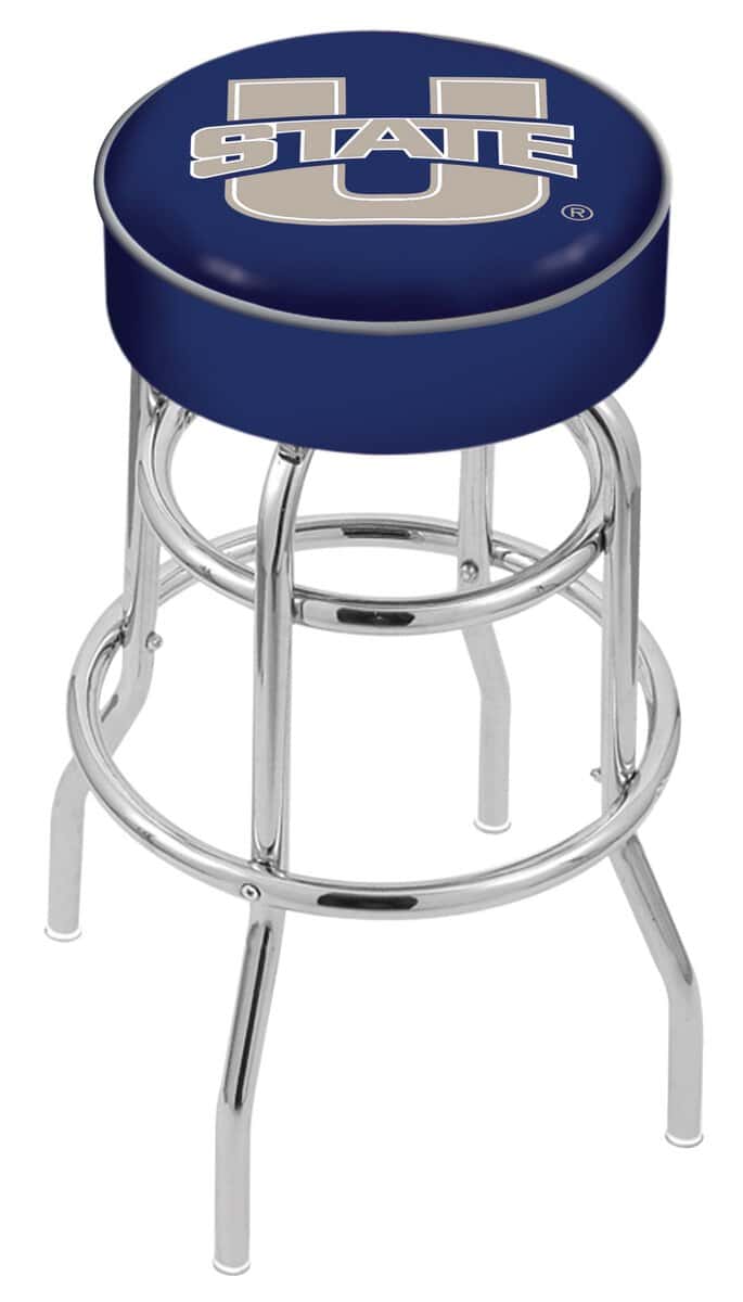 Utah State University 25-Inch Swivel Backless Counter Stool w/ Chrome Finish, Double-Ring Base, Cushion Seat 1 Utah State University 25-Inch Swivel Backless Counter Stool w/ Chrome Finish, Double-Ring Base, Cushion Seat