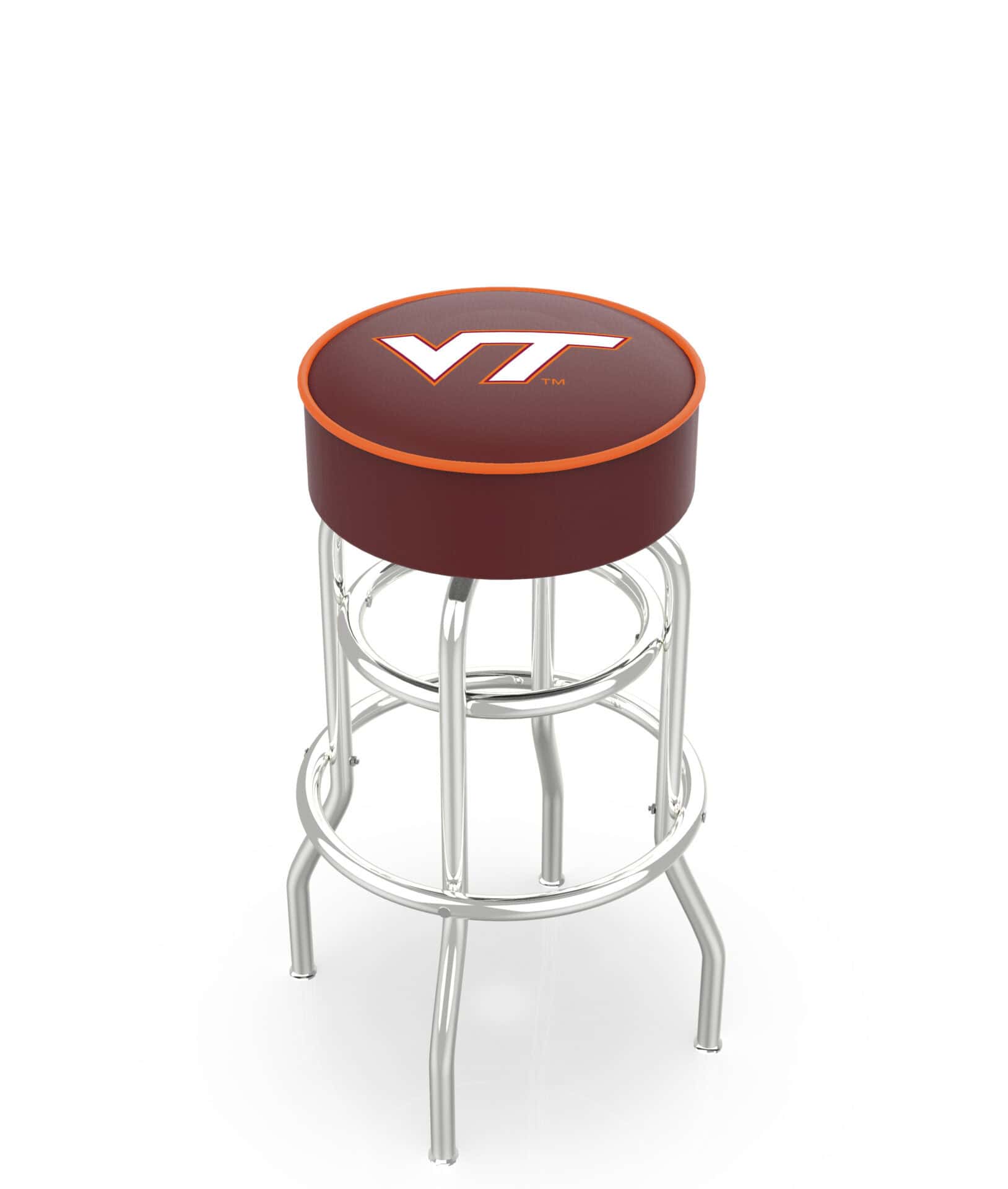 Virginia Tech University 25-Inch Swivel Backless Counter Stool w/ Chrome Finish, Double-Ring Base, Cushion Seat 1 Virginia Tech University 25-Inch Swivel Backless Counter Stool w/ Chrome Finish, Double-Ring Base, Cushion Seat