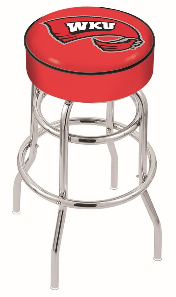 Western Kentucky University 25-Inch Swivel Backless Counter Stool w/ Chrome Finish, Double-Ring Base, Cushion Seat 1 Western Kentucky University 25-Inch Swivel Backless Counter Stool w/ Chrome Finish, Double-Ring Base, Cushion Seat