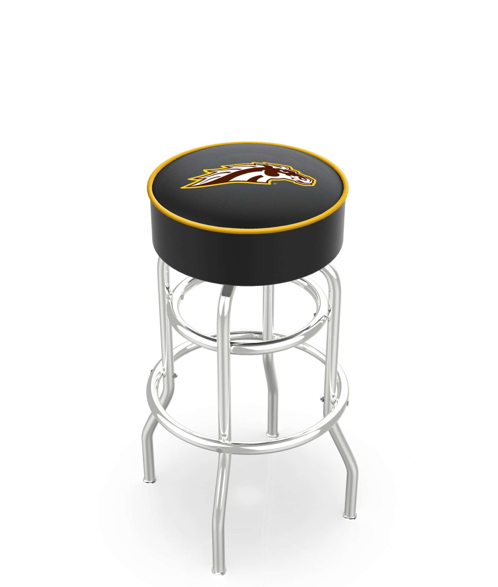 Western Michigan University 25-Inch Swivel Backless Counter Stool w/ Chrome Finish, Double-Ring Base, Cushion Seat 1 Western Michigan University 25-Inch Swivel Backless Counter Stool w/ Chrome Finish, Double-Ring Base, Cushion Seat