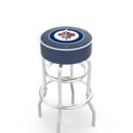 Winnipeg Jets 25-Inch Swivel Backless Counter Stool w/ Chrome Finish, Double-Ring Base, Cushion Seat