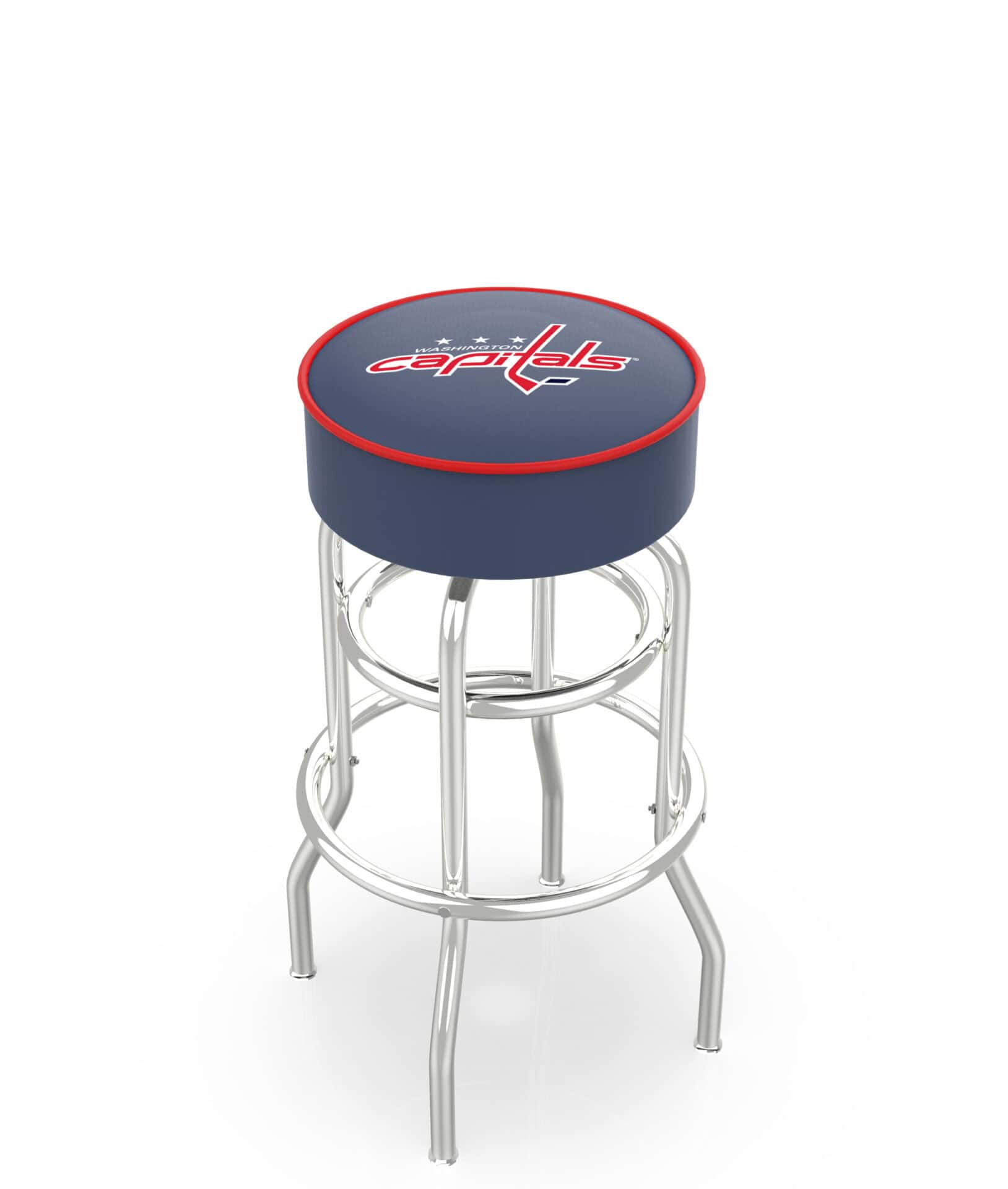 Washington Capitals 25-Inch Swivel Backless Counter Stool w/ Chrome Finish, Double-Ring Base, Cushion Seat 1 Washington Capitals 25-Inch Swivel Backless Counter Stool w/ Chrome Finish, Double-Ring Base, Cushion Seat