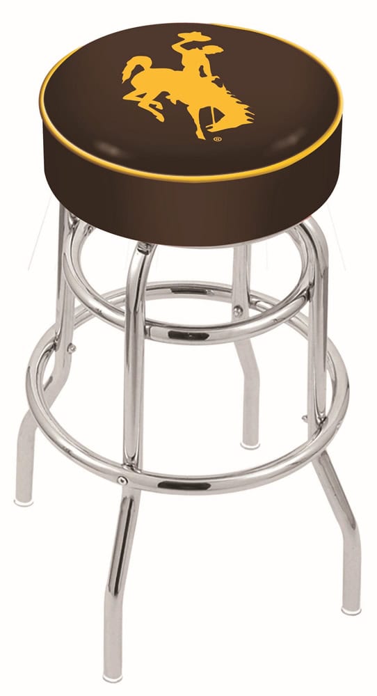 University of Wyoming 30-Inch Swivel Backless Bar Stool w/ Chrome Finish, Double-Ring Base, Cushion Seat 1 University of Wyoming 30-Inch Swivel Backless Bar Stool w/ Chrome Finish, Double-Ring Base, Cushion Seat