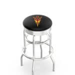 Arizona State University 25-Inch Swivel Backless Counter Stool w/ Chrome Finish, Double-Ring Base, 2.75-Inch Chrome Ribbed Ring, 2.5-Inch Cushion Seat (Pitchfork Logo)