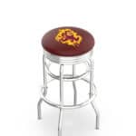 Arizona State University 25-Inch Swivel Backless Counter Stool w/ Chrome Finish, Double-Ring Base, 2.75-Inch Chrome Ribbed Ring, 2.5-Inch Cushion Seat (Sparky Logo)