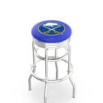 Buffalo Sabres 30-Inch Swivel Backless Bar Stool w/ Chrome Finish, Double-Ring Base, 2.75-Inch Chrome Ribbed Ring, 2.5-Inch Cushion Seat