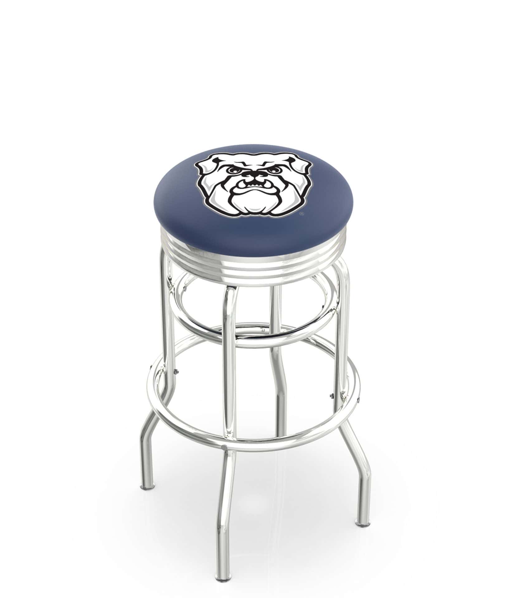 Butler University 25-Inch Swivel Backless Counter Stool w/ Chrome Finish, Double-Ring Base, 2.75-Inch Chrome Ribbed Ring, 2.5-Inch Cushion Seat 1 Butler University 25-Inch Swivel Backless Counter Stool w/ Chrome Finish, Double-Ring Base, 2.75-Inch Chrome Ribbed Ring, 2.5-Inch Cushion Seat