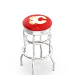Calgary Flames 30-Inch Swivel Backless Bar Stool w/ Chrome Finish, Double-Ring Base, 2.75-Inch Chrome Ribbed Ring, 2.5-Inch Cushion Seat