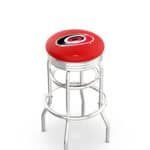 Carolina Hurricanes 30-Inch Swivel Backless Bar Stool w/ Chrome Finish, Double-Ring Base, 2.75-Inch Chrome Ribbed Ring, 2.5-Inch Cushion Seat