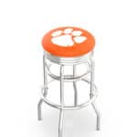 Clemson University 30-Inch Swivel Backless Bar Stool w/ Chrome Finish, Double-Ring Base, 2.75-Inch Chrome Ribbed Ring, 2.5-Inch Cushion Seat 3 Clemson University 30-Inch Swivel Backless Bar Stool w/ Chrome Finish, Double-Ring Base, 2.75-Inch Chrome Ribbed Ring, 2.5-Inch Cushion Seat