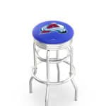 Colorado Avalanche 30-Inch Swivel Backless Bar Stool w/ Chrome Finish, Double-Ring Base, 2.75-Inch Chrome Ribbed Ring, 2.5-Inch Cushion Seat