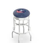 Columbus Blue Jackets 30-Inch Swivel Backless Bar Stool w/ Chrome Finish, Double-Ring Base, 2.75-Inch Chrome Ribbed Ring, 2.5-Inch Cushion Seat 3 Columbus Blue Jackets 30-Inch Swivel Backless Bar Stool w/ Chrome Finish, Double-Ring Base, 2.75-Inch Chrome Ribbed Ring, 2.5-Inch Cushion Seat