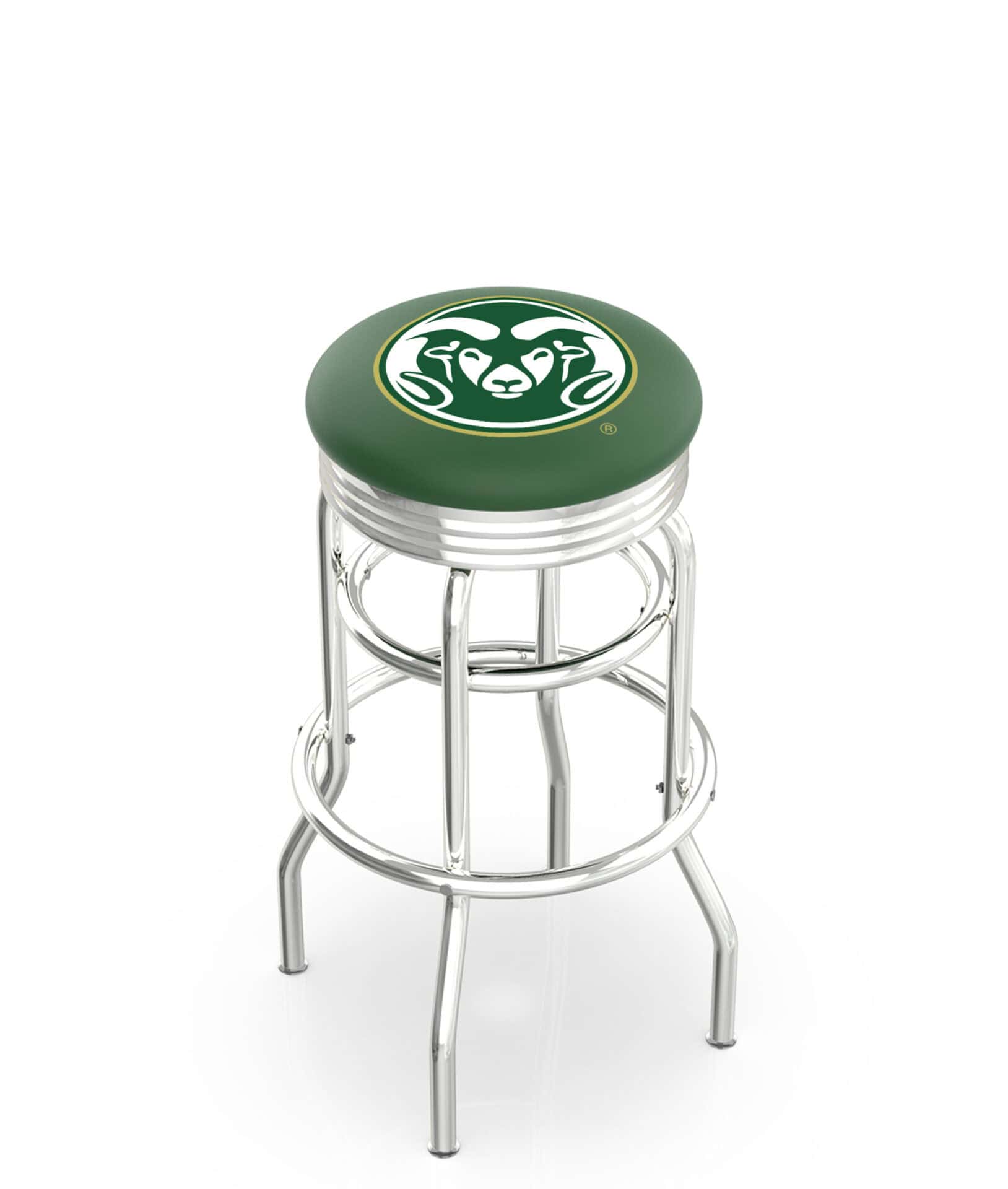 Colorado State University 25-Inch Swivel Backless Counter Stool w/ Chrome Finish, Double-Ring Base, 2.75-Inch Chrome Ribbed Ring, 2.5-Inch Cushion Seat 1 Colorado State University 25-Inch Swivel Backless Counter Stool w/ Chrome Finish, Double-Ring Base, 2.75-Inch Chrome Ribbed Ring, 2.5-Inch Cushion Seat