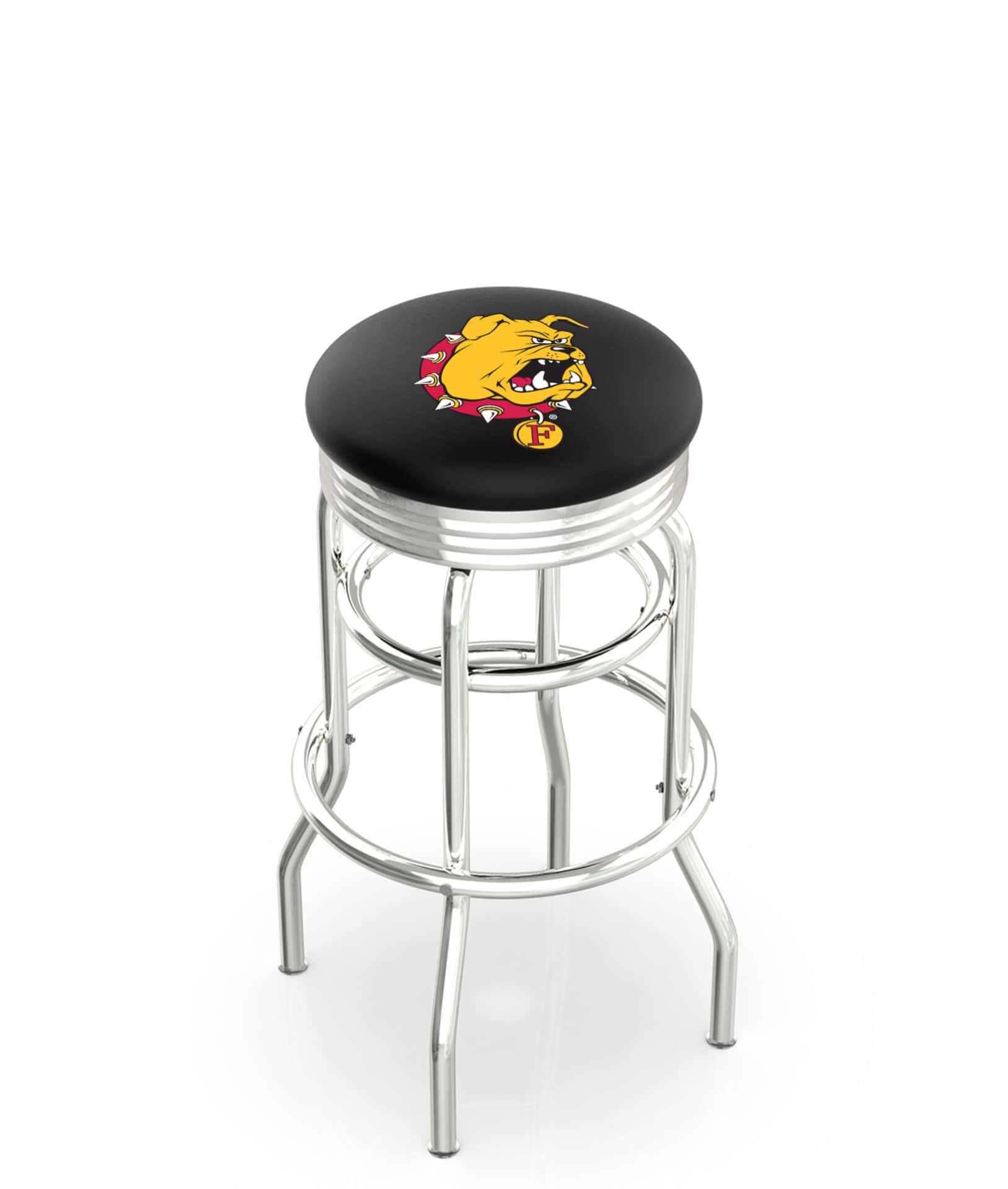 Ferris State University 25-Inch Swivel Backless Counter Stool w/ Chrome Finish, Double-Ring Base, 2.75-Inch Chrome Ribbed Ring, 2.5-Inch Cushion Seat 1 Ferris State University 25-Inch Swivel Backless Counter Stool w/ Chrome Finish, Double-Ring Base, 2.75-Inch Chrome Ribbed Ring, 2.5-Inch Cushion Seat