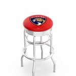 Florida Panthers 30-Inch Swivel Backless Bar Stool w/ Chrome Finish, Double-Ring Base, 2.75-Inch Chrome Ribbed Ring, 2.5-Inch Cushion Seat