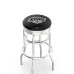 Los Angeles Kings 30-Inch Swivel Backless Bar Stool w/ Chrome Finish, Double-Ring Base, 2.75-Inch Chrome Ribbed Ring, 2.5-Inch Cushion Seat