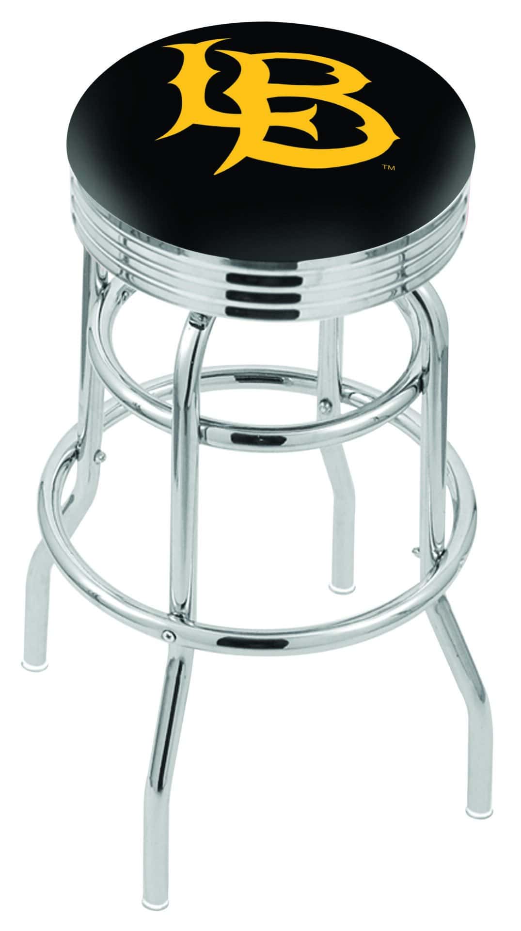 Long Beach State University 25-Inch Swivel Backless Counter Stool w/ Chrome Finish, Double-Ring Base, 2.75-Inch Chrome Ribbed Ring, 2.5-Inch Cushion Seat 1 Long Beach State University 25-Inch Swivel Backless Counter Stool w/ Chrome Finish, Double-Ring Base, 2.75-Inch Chrome Ribbed Ring, 2.5-Inch Cushion Seat