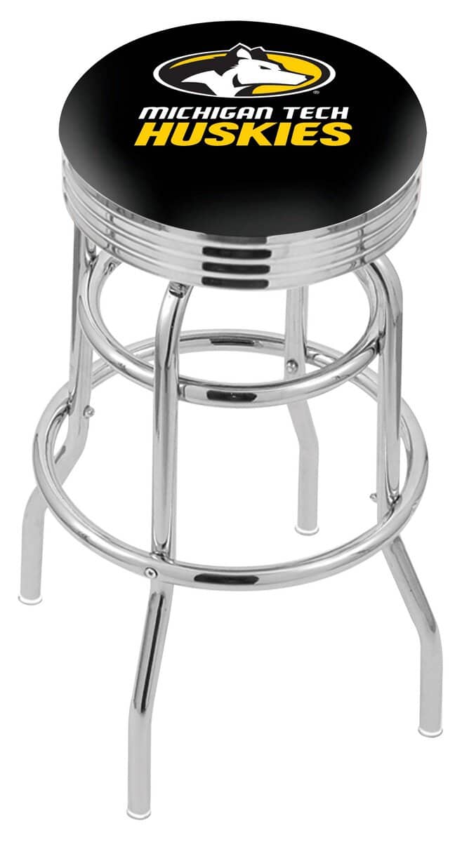 Michigan Tech University 30-Inch Swivel Backless Bar Stool w/ Chrome Finish, Double-Ring Base, 2.75-Inch Chrome Ribbed Ring, 2.5-Inch Cushion Seat 1 Michigan Tech University 30-Inch Swivel Backless Bar Stool w/ Chrome Finish, Double-Ring Base, 2.75-Inch Chrome Ribbed Ring, 2.5-Inch Cushion Seat
