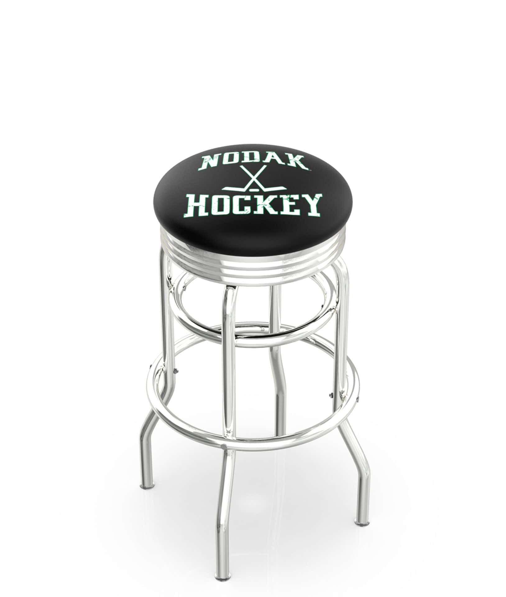 University of North Dakota (Hockey) 25-Inch Swivel Backless Counter Stool w/ Chrome Finish, Double-Ring Base, 2.75-Inch Chrome Ribbed Ring, 2.5-Inch Cushion Seat 1 University of North Dakota (Hockey) 25-Inch Swivel Backless Counter Stool w/ Chrome Finish, Double-Ring Base, 2.75-Inch Chrome Ribbed Ring, 2.5-Inch Cushion Seat