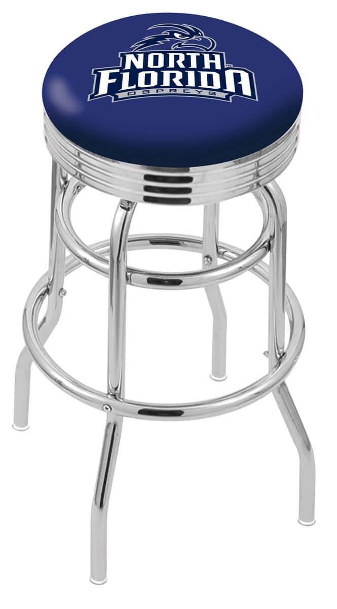 University of North Florida 25-Inch Swivel Backless Counter Stool w/ Chrome Finish, Double-Ring Base, 2.75-Inch Chrome Ribbed Ring, 2.5-Inch Cushion Seat 1 University of North Florida 25-Inch Swivel Backless Counter Stool w/ Chrome Finish, Double-Ring Base, 2.75-Inch Chrome Ribbed Ring, 2.5-Inch Cushion Seat