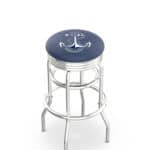 US Naval Academy 25-Inch Swivel Backless Counter Stool w/ Chrome Finish, Double-Ring Base, 2.75-Inch Chrome Ribbed Ring, 2.5-Inch Cushion Seat