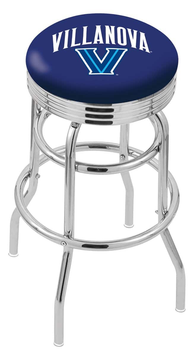 Villanova University 25-Inch Swivel Backless Counter Stool w/ Chrome Finish, Double-Ring Base, 2.75-Inch Chrome Ribbed Ring, 2.5-Inch Cushion Seat 1 Villanova University 25-Inch Swivel Backless Counter Stool w/ Chrome Finish, Double-Ring Base, 2.75-Inch Chrome Ribbed Ring, 2.5-Inch Cushion Seat