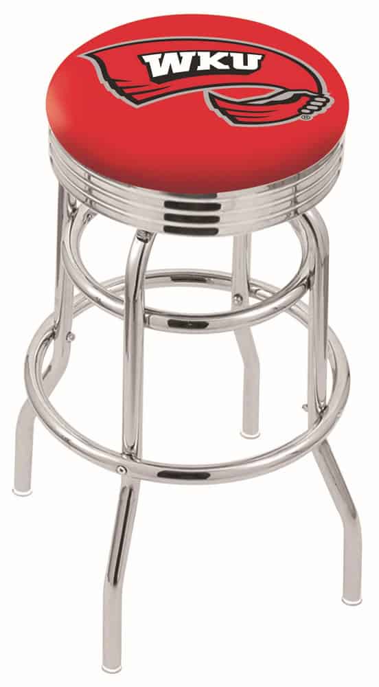 Western Kentucky University 25-Inch Swivel Backless Counter Stool w/ Chrome Finish, Double-Ring Base, 2.75-Inch Chrome Ribbed Ring, 2.5-Inch Cushion Seat 1 Western Kentucky University 25-Inch Swivel Backless Counter Stool w/ Chrome Finish, Double-Ring Base, 2.75-Inch Chrome Ribbed Ring, 2.5-Inch Cushion Seat