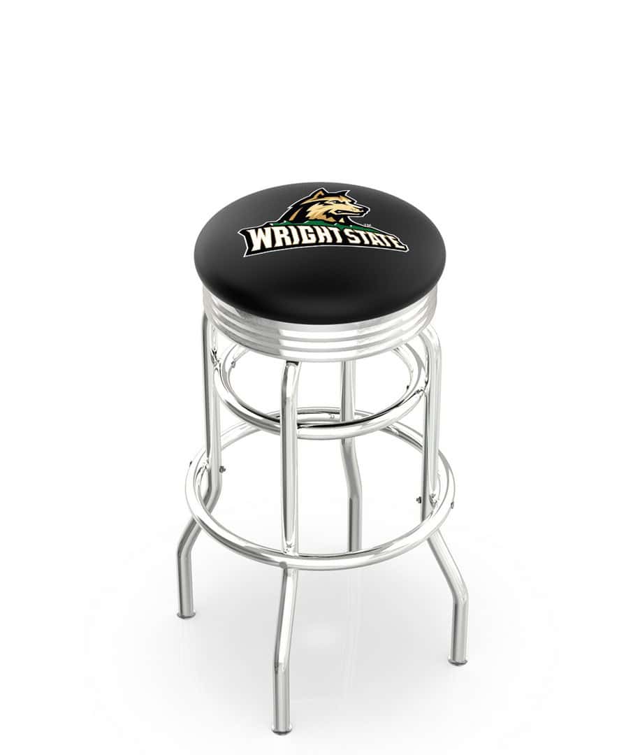 Wright State University 25-Inch Swivel Backless Counter Stool w/ Chrome Finish, Double-Ring Base, 2.75-Inch Chrome Ribbed Ring, 2.5-Inch Cushion Seat 1 Wright State University 25-Inch Swivel Backless Counter Stool w/ Chrome Finish, Double-Ring Base, 2.75-Inch Chrome Ribbed Ring, 2.5-Inch Cushion Seat