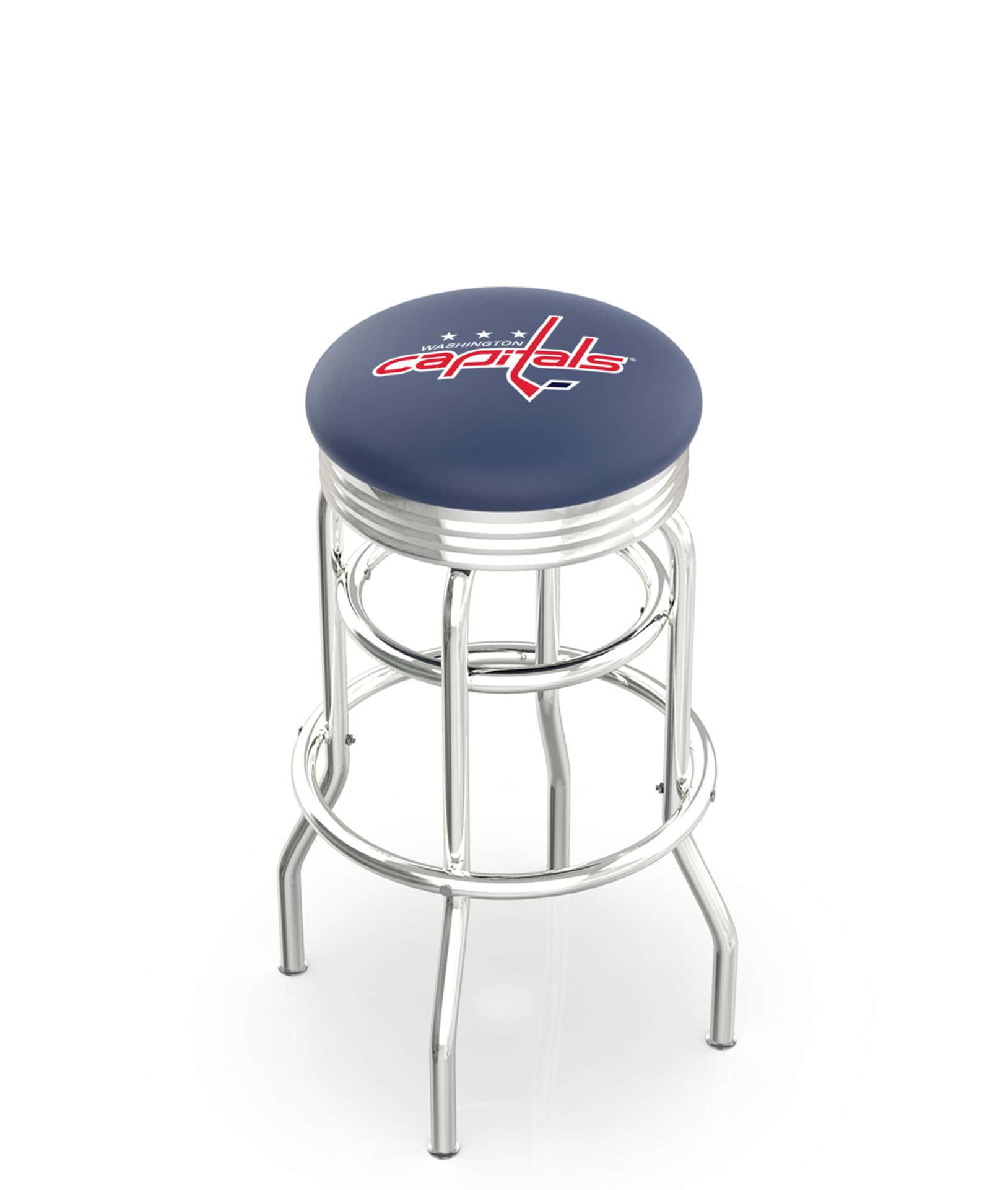 Washington Capitals 25-Inch Swivel Backless Counter Stool w/ Chrome Finish, Double-Ring Base, 2.75-Inch Chrome Ribbed Ring, 2.5-Inch Cushion Seat 1 Washington Capitals 25-Inch Swivel Backless Counter Stool w/ Chrome Finish, Double-Ring Base, 2.75-Inch Chrome Ribbed Ring, 2.5-Inch Cushion Seat