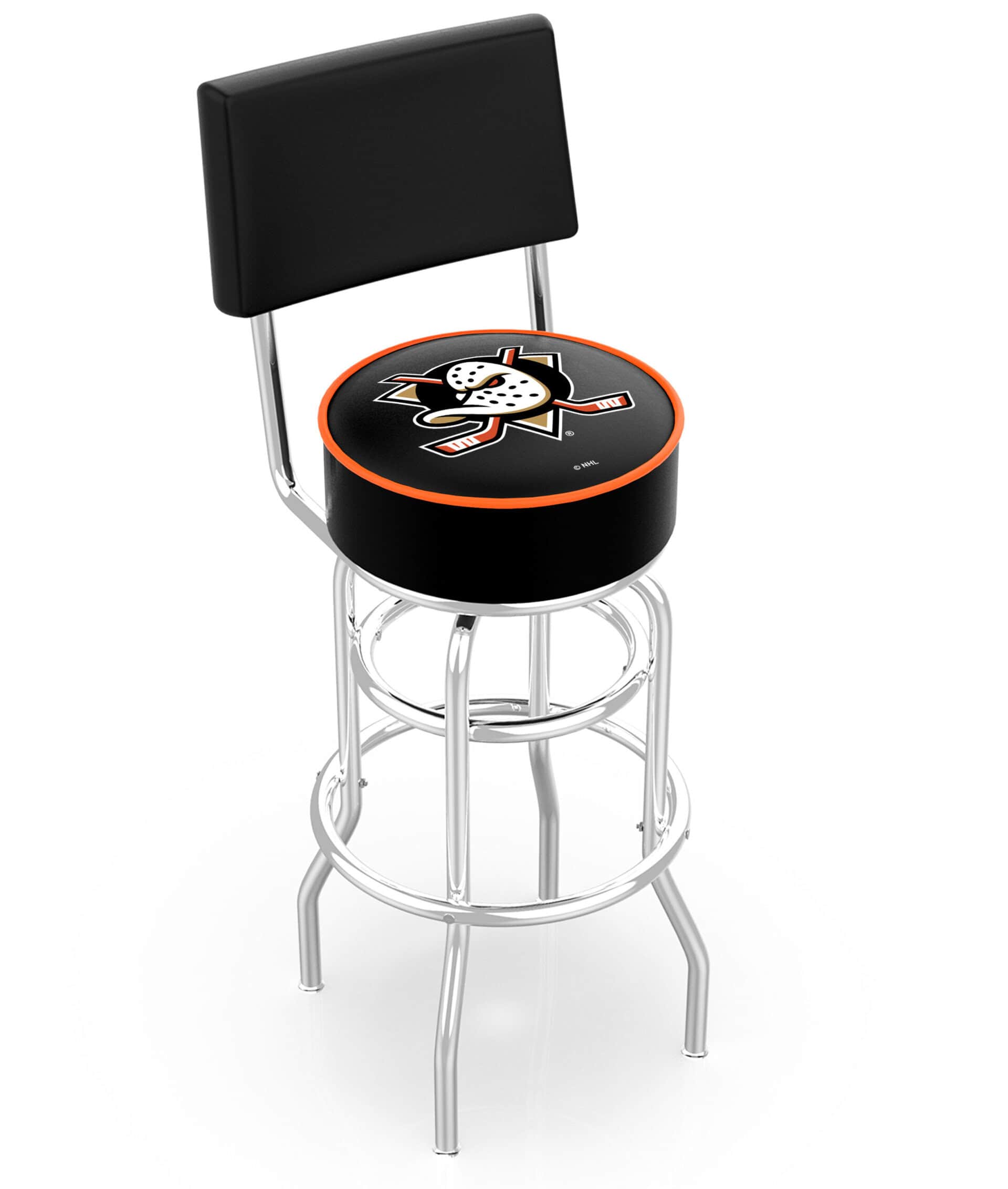Anaheim Ducks 30-Inch Swivel Bar Stool w/ Chrome Finish, Double-Ring Base, Cushioned Back, 5-Inch Cushion Seat 3 Anaheim Ducks 30-Inch Swivel Bar Stool w/ Chrome Finish, Double-Ring Base, Cushioned Back, 5-Inch Cushion Seat