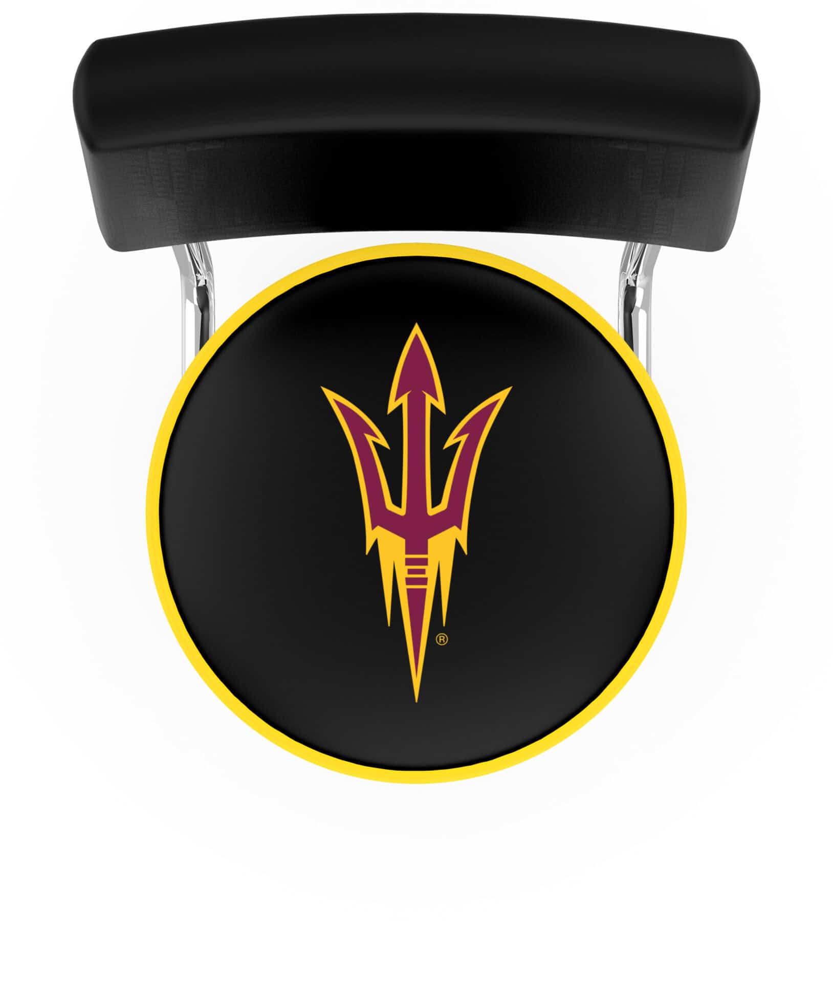 Arizona State University 25-Inch Swivel Counter Stool w/ Chrome Finish, Double-Ring Base, Cushioned Back, 5-Inch Cushion Seat (Pitchfork Logo) 2 Arizona State University 25-Inch Swivel Counter Stool w/ Chrome Finish, Double-Ring Base, Cushioned Back, 5-Inch Cushion Seat (Pitchfork Logo) - Image 2