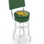 Baylor University 30-Inch Swivel Bar Stool w/ Chrome Finish, Double-Ring Base, Cushioned Back, 5-Inch Cushion Seat