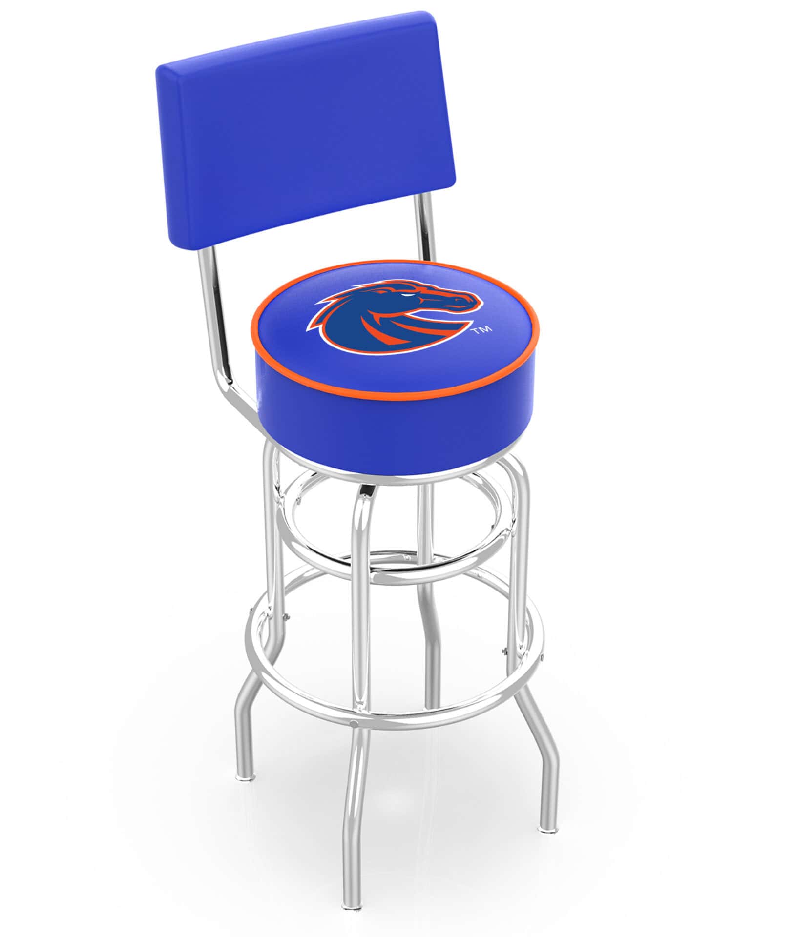 Boise State University 25-Inch Swivel Counter Stool w/ Chrome Finish, Double-Ring Base, Cushioned Back, 5-Inch Cushion Seat 1 Boise State University 25-Inch Swivel Counter Stool w/ Chrome Finish, Double-Ring Base, Cushioned Back, 5-Inch Cushion Seat