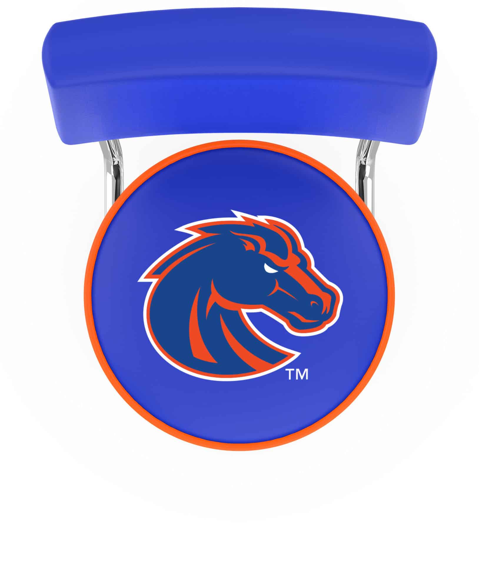Boise State University 25-Inch Swivel Counter Stool w/ Chrome Finish, Double-Ring Base, Cushioned Back, 5-Inch Cushion Seat 2 Boise State University 25-Inch Swivel Counter Stool w/ Chrome Finish, Double-Ring Base, Cushioned Back, 5-Inch Cushion Seat - Image 2